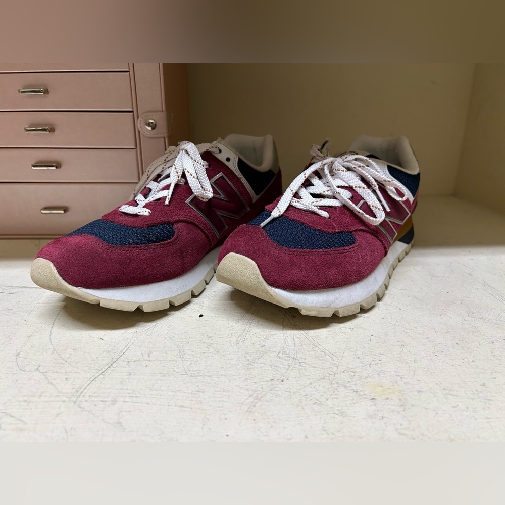New Balance 574 Rugged Garnet Maroon and Navy Shoes